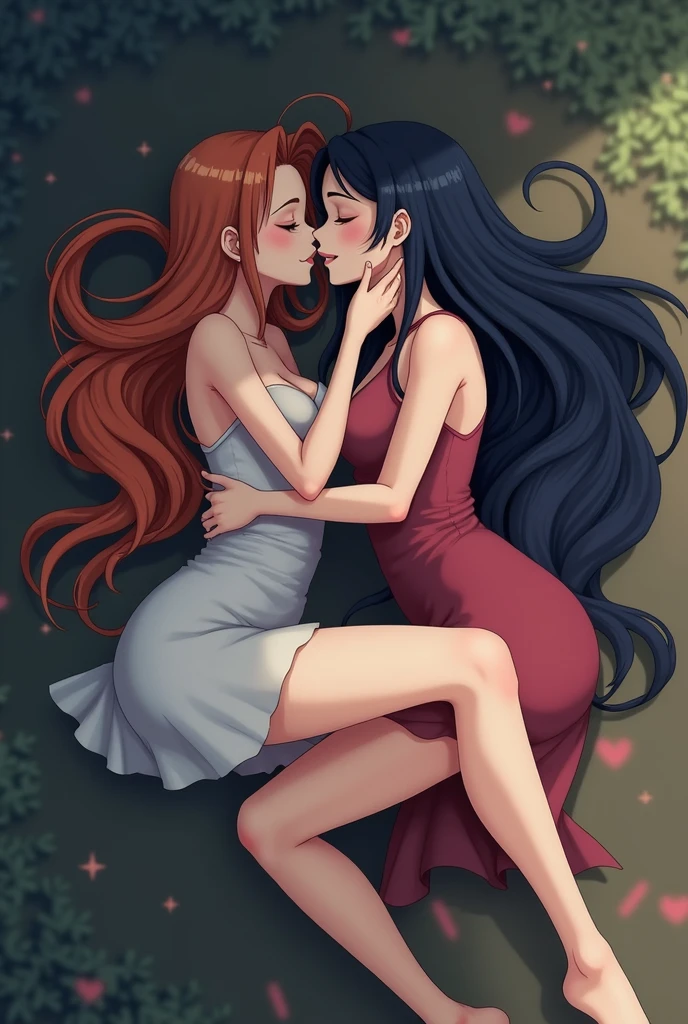 Vivi and nami lying down kissing in private