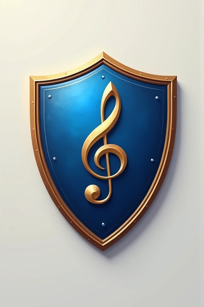 Blue shield with golden border with musical note in the middle simple
