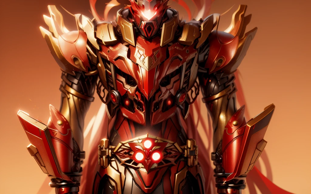 Keep the original image,No changes made,Keep the red image,Red is the main color tone。Can become brighter Red and golden,Red and golden are the main colors,Red and golden,Some Red and golden,Red and golden(Ensure its layering and armor texture)