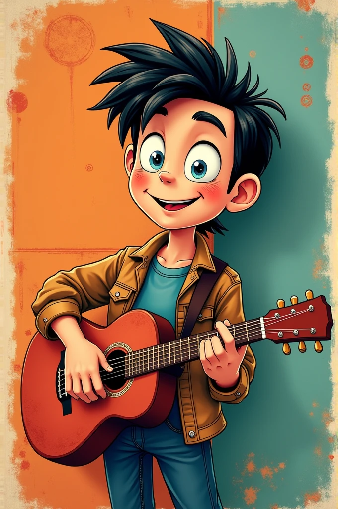 Affiche publicitaire artistique où il est écrit
TEDY et ajoute un guitare pour la déco