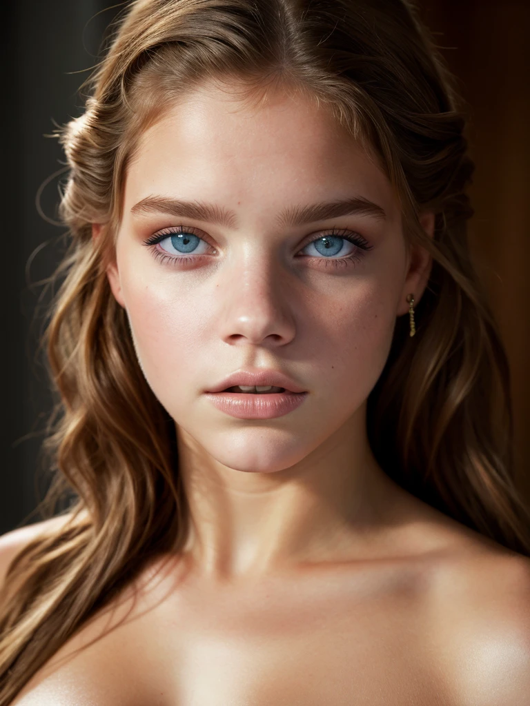 Beautiful athletic woman, upper body portrait, totally naked, exceptionally lascivious, profoundly libidinous,ecstatically screaming from having immense orgasm, immensely gigantic breasts, soft portrait captured in 8K by Etienne Delessert, portrait of a beautiful model, very dazzling model, retrato fino-cara lindo, portrait of Barbara Palvin by Raphaël Collin, Beautiful face, beautiful model, beautiful female model, awesome, Extremely detailed eyes, deep blue eyes