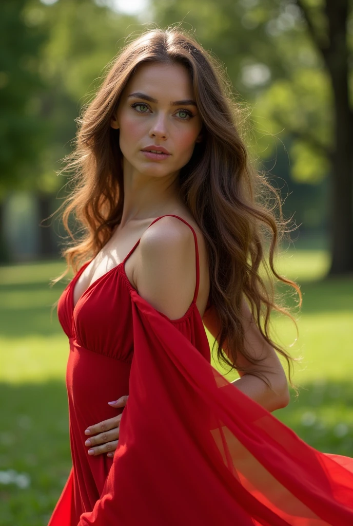 Woman Jennifer connelly model long hair Brown blue eyes dress red ballet flamenco in park