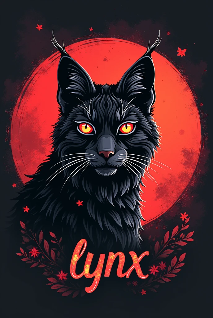 make an image with the name lynx in the middle of the screen with a lynx animal next to it drawn with the more feminine black and red colors