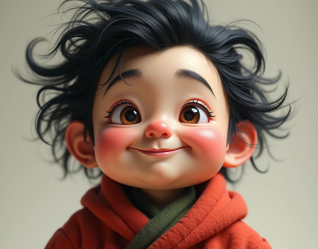 The wise but eccentric baby uncle, with black hair, good skin,