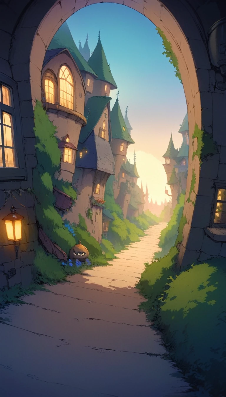 ultrawide landscape aesthetic,Studio ghibli inspired aesthetic, No People ,Witchy room