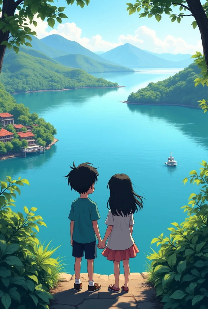 Samosir island with lake toba anime scene
