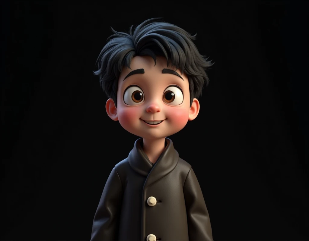 The wise but eccentric uncle, with black hair, good skin, attractive to childrens , dark black background