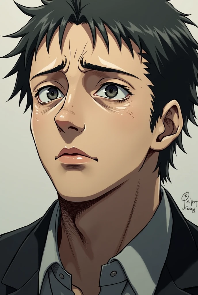 Image of the character lawyer with a tired face with dark circles and a bit of a big nose from jujutsu kaisen higuruma hiromi 