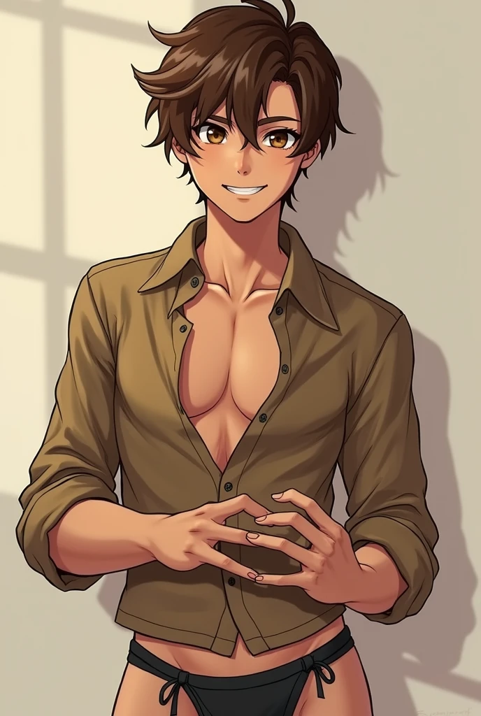 Brown haired boy,Brown eyes,brown skin,Stripper Clothes,SEX,cara SEX, handsome, animated