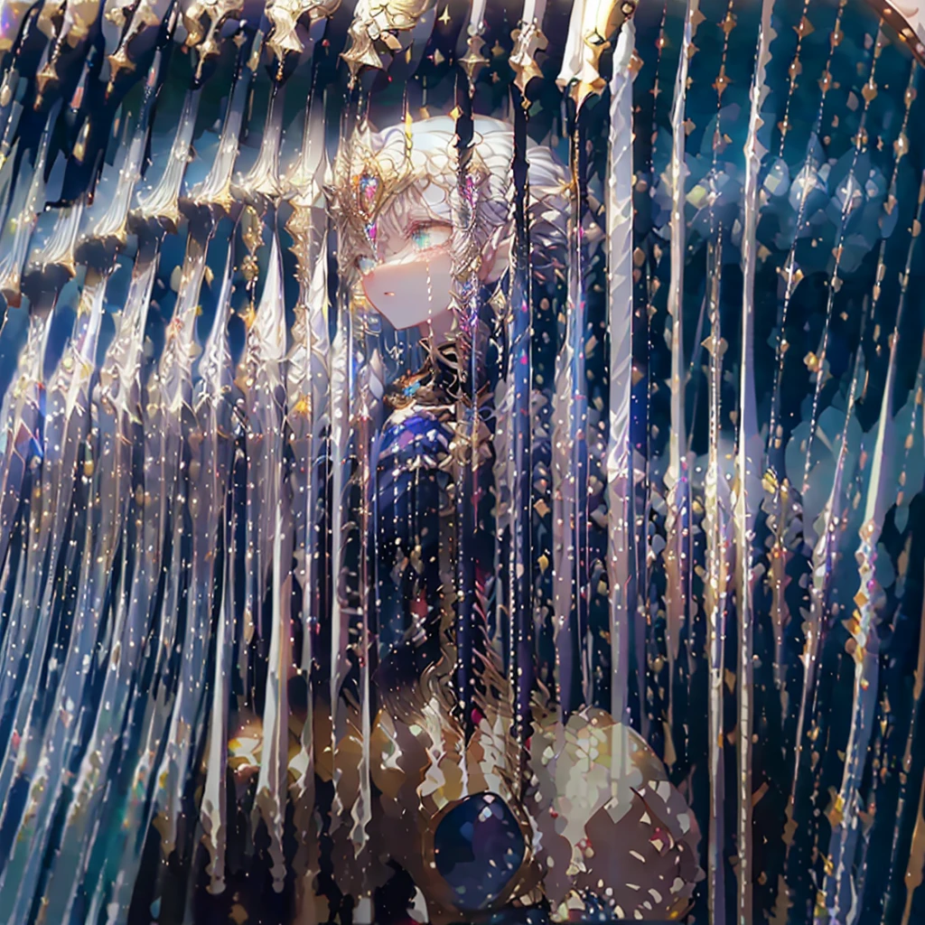 1girl,(((Highest quality、Masterpiece、Official Art、Award-winning works、Perfect Anatomy、Perfect human body、Super detailed、Fine lines of hair、The best dynamic composition)))、Anime Style、Star Fairy、It has transparent rainbow-colored wings growing on its back.、cute、White long boots、☆、Milky Way、universe、Meteors、Giant Star、Charm、Sparkling、