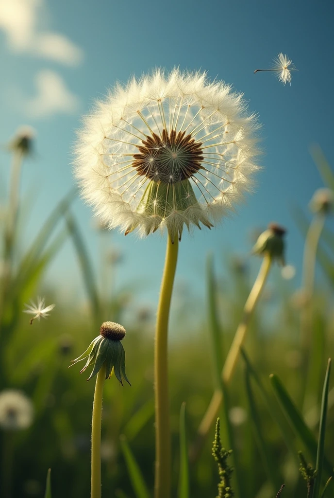 • Dandelions spread their seeds in the wind.wilderness.,
