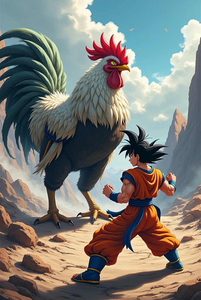 Goku fighting a Saiyan chicken