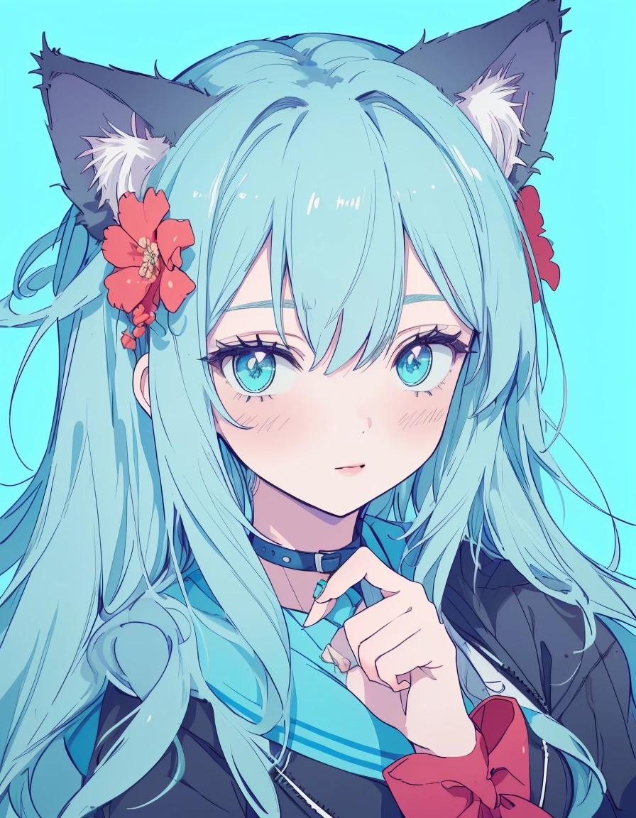 ((masterpiece, best quality:1.5)), ((Beautiful detailed cat aqua eyes:1.2)), cat ears, pale skin, medium breasts, beautiful hands, beautiful fingers, EasyNegative