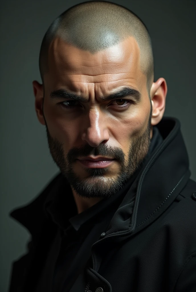 Make me a Kurdish well-groomed criminal as a profile picture with bald head