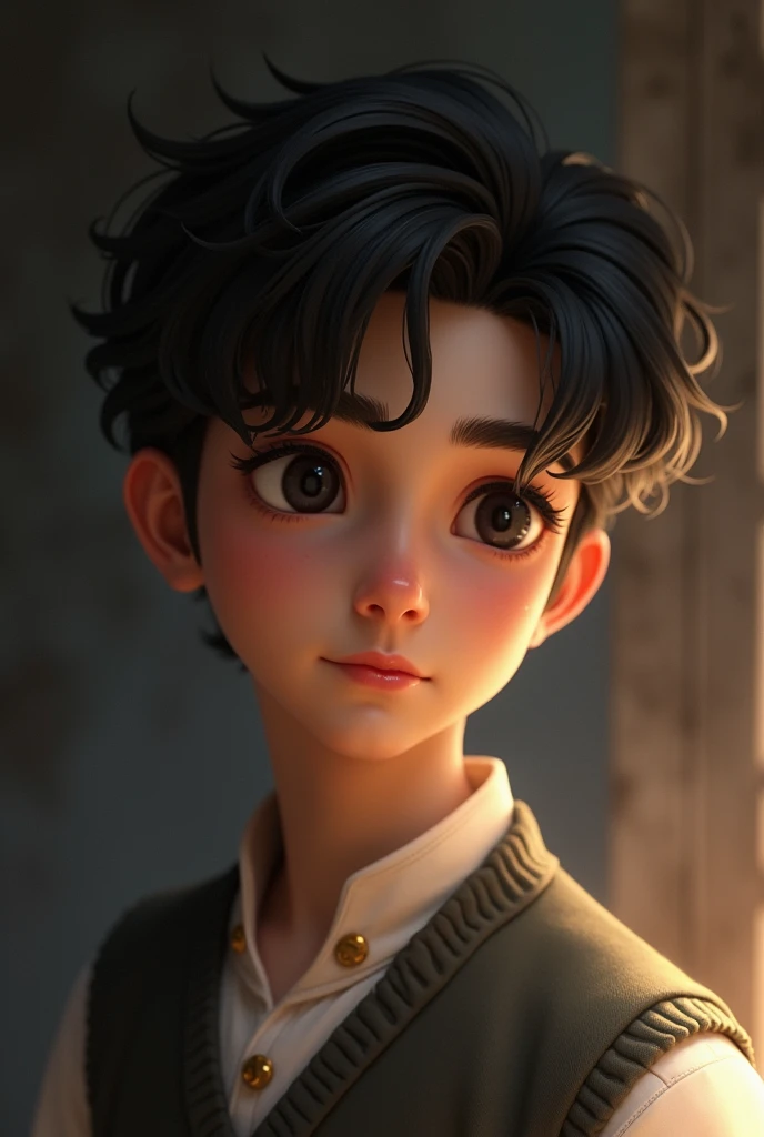 Very handsome young prince, tender, Black eyes and slightly wavy black hair