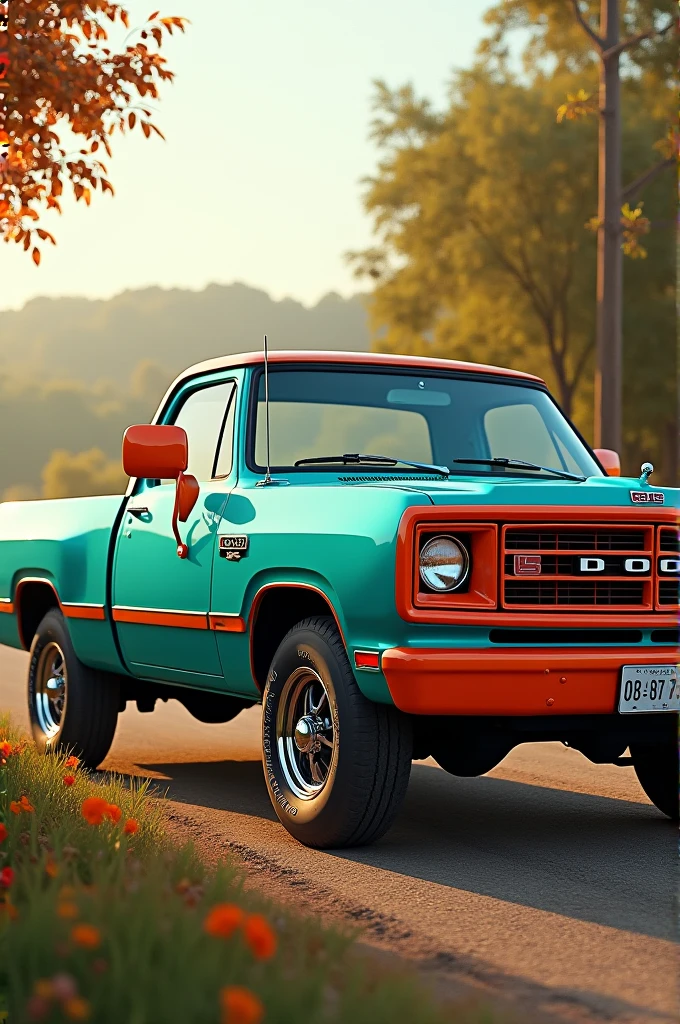 Dodge 300 truck model 1984 turquoise color with orange details