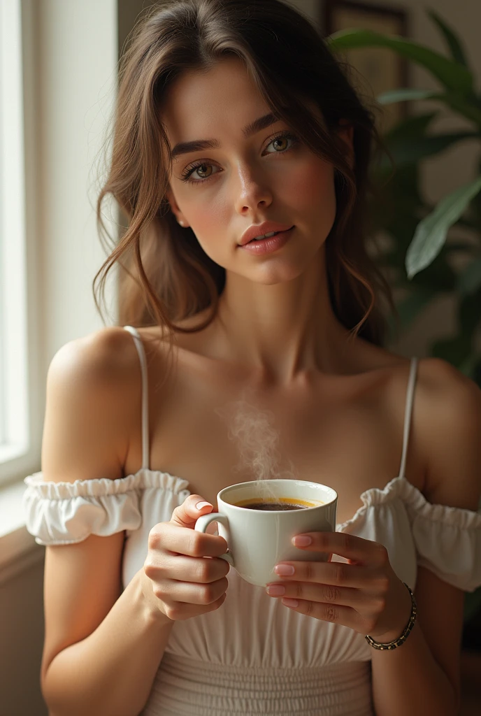 Brazilian girl, 1,70 cm tall, offwhite,  80 cm thorax, 60cm waist, 100cm hip, 25 years drinking coffee 