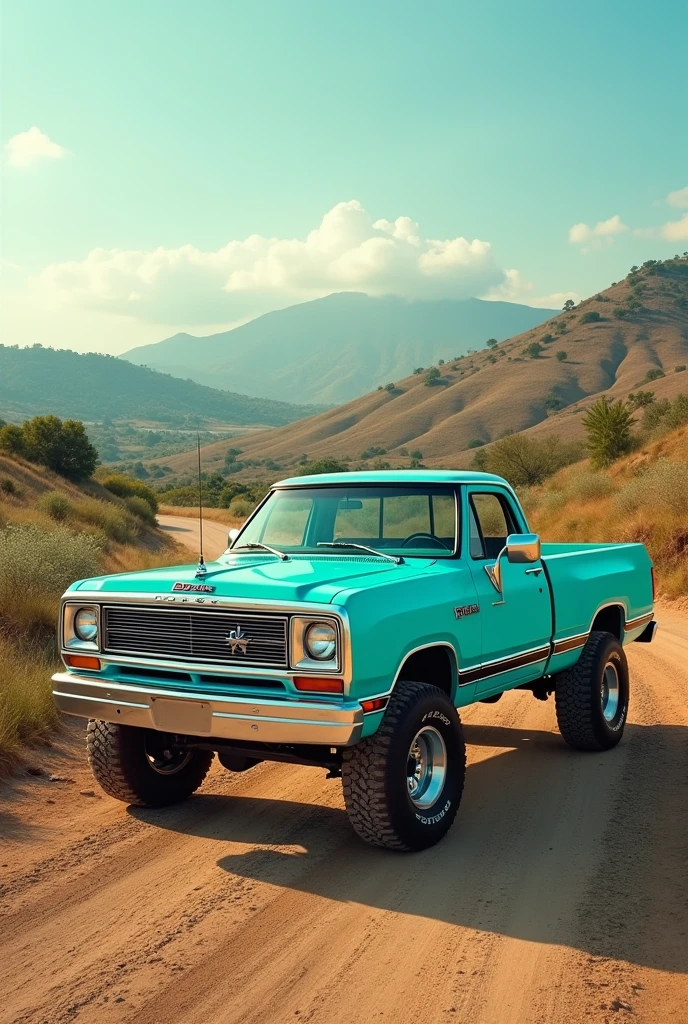 Dodge 300 truck model 1984 turquoise color with white details
