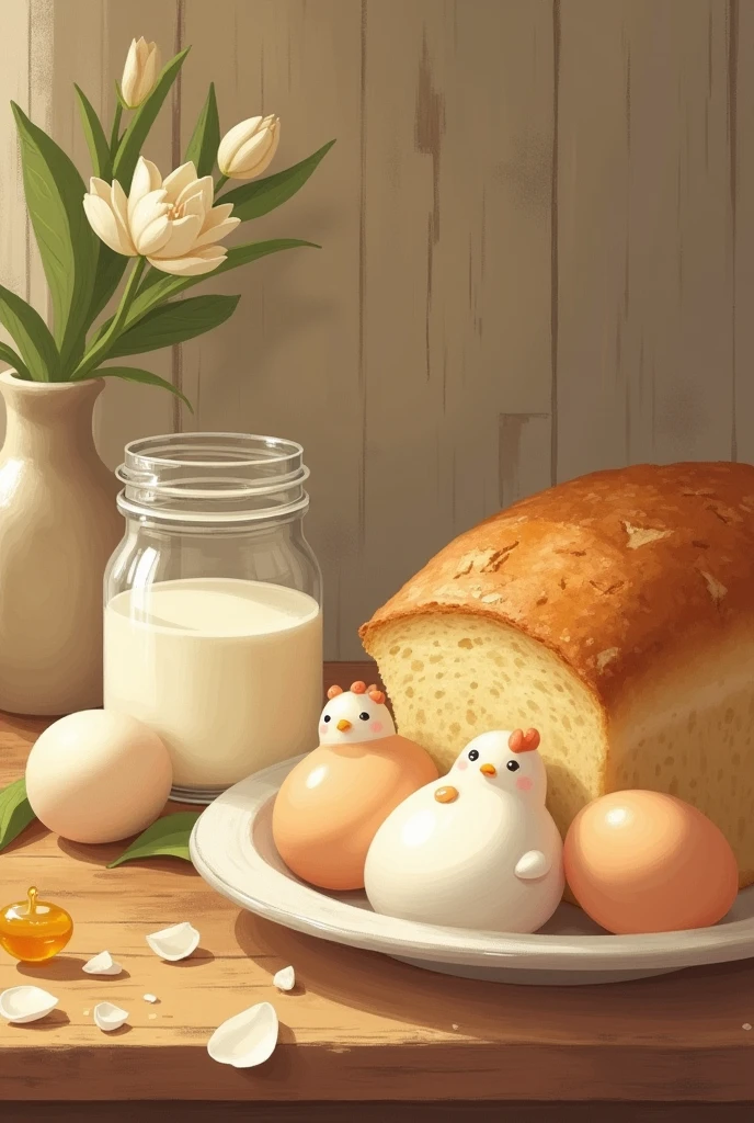 Ghibli eggs bread honey milk