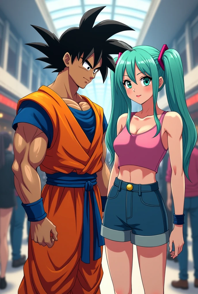 Kanye West dressed as Goku alongside Taylor Swift dressed as Hatsune Miku, both put in funny pose, at anime convention