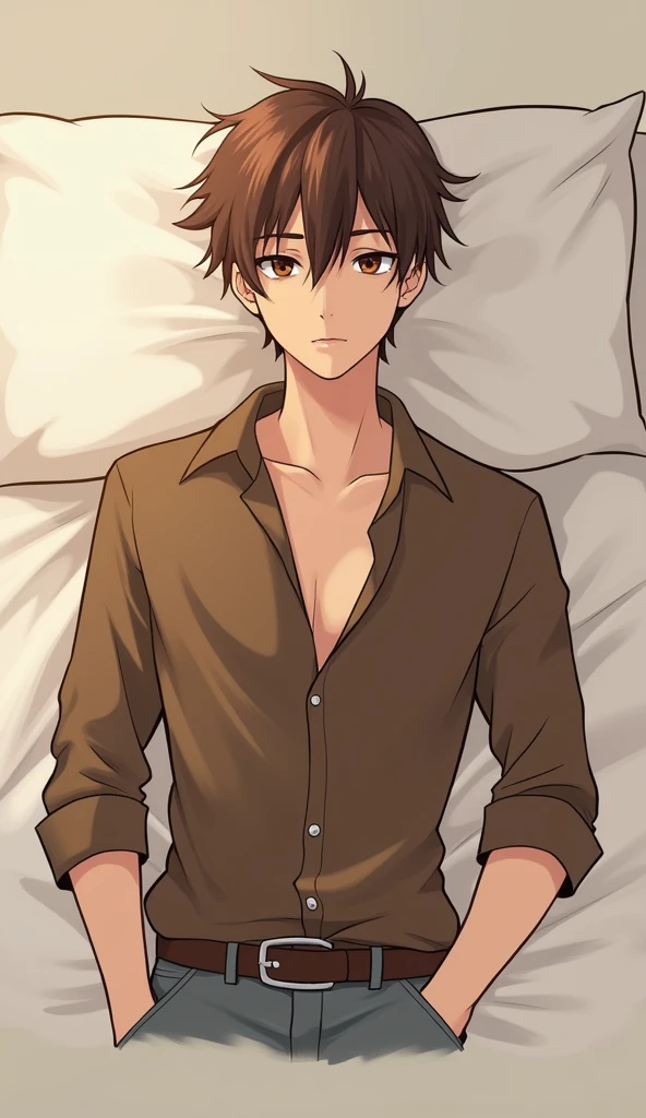 Brown haired boy,Brown eyes,brown skin, naked,SEX,cara SEX, handsome, animated,passive,of 18