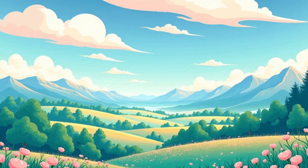 draw it as a CARTOON HERE IS THE DESCRIPTION: A serene and bucolic landscape that can evoke the essence of a valley with soft tones and a charming atmosphere. Although it is not pink, The calm atmosphere and wide field can help you visualize how it could be adapted for a "Pink Cotton Valley" with pink nuances and similar elements.
WITH DIFFERENT PERSPECTIVES OF THE WORLD
