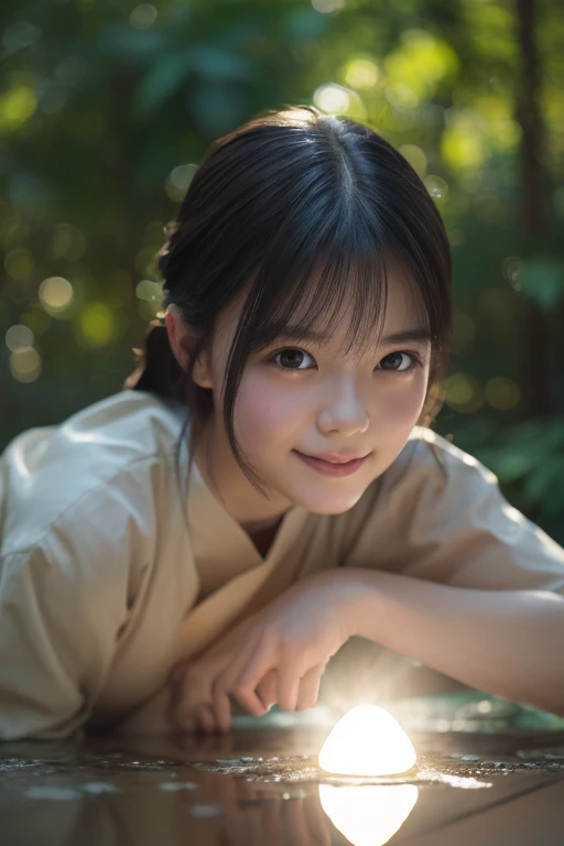 (8k, RAW photo, best quality, masterpiece), (photorealistic), outstanding details, ultra-high resolution, anatomically correct, textured skin, (Extremely precise and accurate anatomy),
Ultra Detailed Face, Detailed Eyes,
A girl making ancient Jomon pottery,
(Cute Japanese girl), light smile,
cinematic lighting in the hair, hair light, wind in the hair,
A square in the forest, Jomon ceramics, Jomon ware,
(backlighting),
(reflection light from below:1.4),
atmospheric perspective, depth of field,
(dramatic lighting), cinematic lighting,