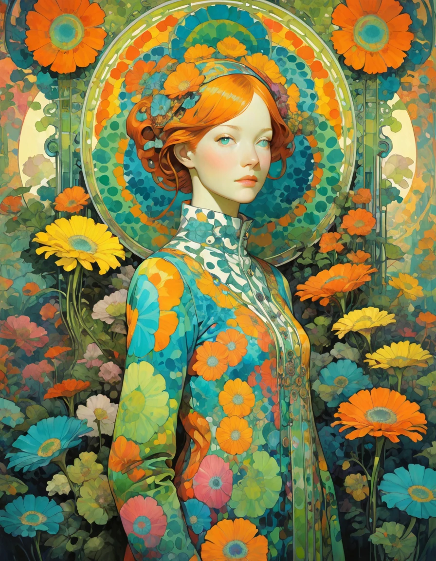 jugendstil psychedelic epic full body portrait by John Pitre and Marimekko