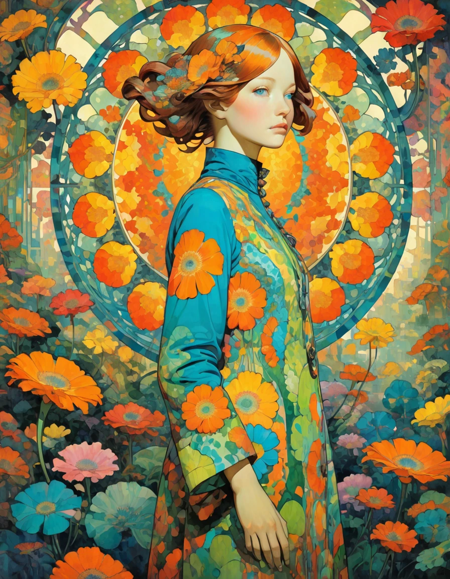 jugendstil psychedelic epic full body portrait by John Pitre and Marimekko
