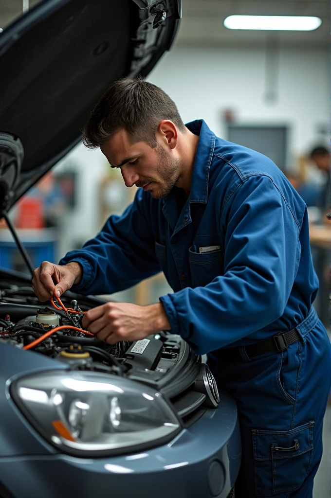 An electrician fixing a car 
