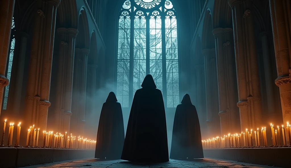 8k、lots of candles ,large stained glass,(Extreme low angle), (number々の賞を受賞したmasterpiece、Incredible detail、Texture、Maximum details),red flame candle, (summoning magic),(A gorgeous and luxurious ruin with beautiful late-night moonlight), (dark ritual),(dark organization)arafed image of a group of people in a church with candles,lit candle, dark cinematic concept art, elegant cinematic fantasy art, photorealistic dark concept art, by Beeple, dark robes, wojtek fus, gothic epic library concept, gothic epic library, epic cinematic concept art, dark concept art, Beeple and mike winkelmann, symmetrical epic fantasy art, High resolution, masterpiece, Highest quality, Intricate details, Very detailed, Clear focus, practical skin texture, texture,  Shot with Canon, 85mm, Shallow and deep, Kodak Vision Color, Exactly, Very detailed, photograph_\(Extremist\), photographpractical, practical, Post-processing, Maximum details, Roughness, Real Life, Extremist practical, Photorealism, photographgraphy, 8K Ultra HD, photographgraphy
