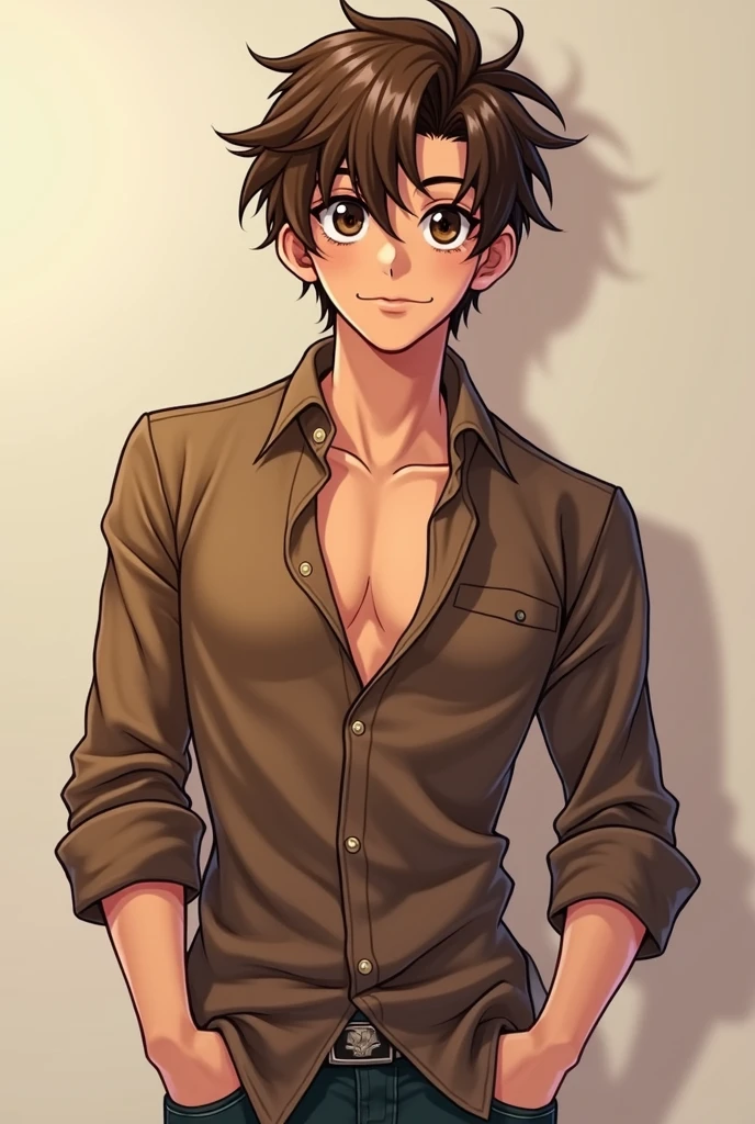 Brown haired boy,Brown eyes,brown skin,Stripper Clothes,SEX,cara SEX, handsome, animated,showing his penis