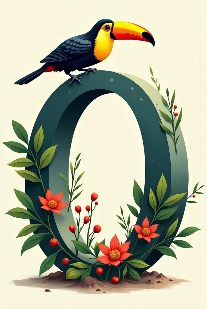 Decorate letter O with toucan