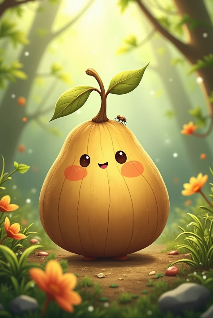 i need a character cartoon that is a seed for kids. represented in color brown with no gender