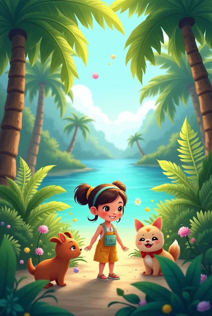 Girl car,Cartoon characters on forest island,cute
