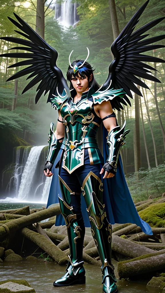 xxshiryudragonxx
masterpiece, highly detailed photorealistic 8k raw photo, best cinematic quality, volumetric lighting and shadows, sunday lighting
1boy, muscled, armor, (saintcloth:1.2), dragon wings, wings, black hair, boots, bkack eyes, gauntlets, gloves, helmet, long hair, glowing standing
(forest with waterfall background:1.2)