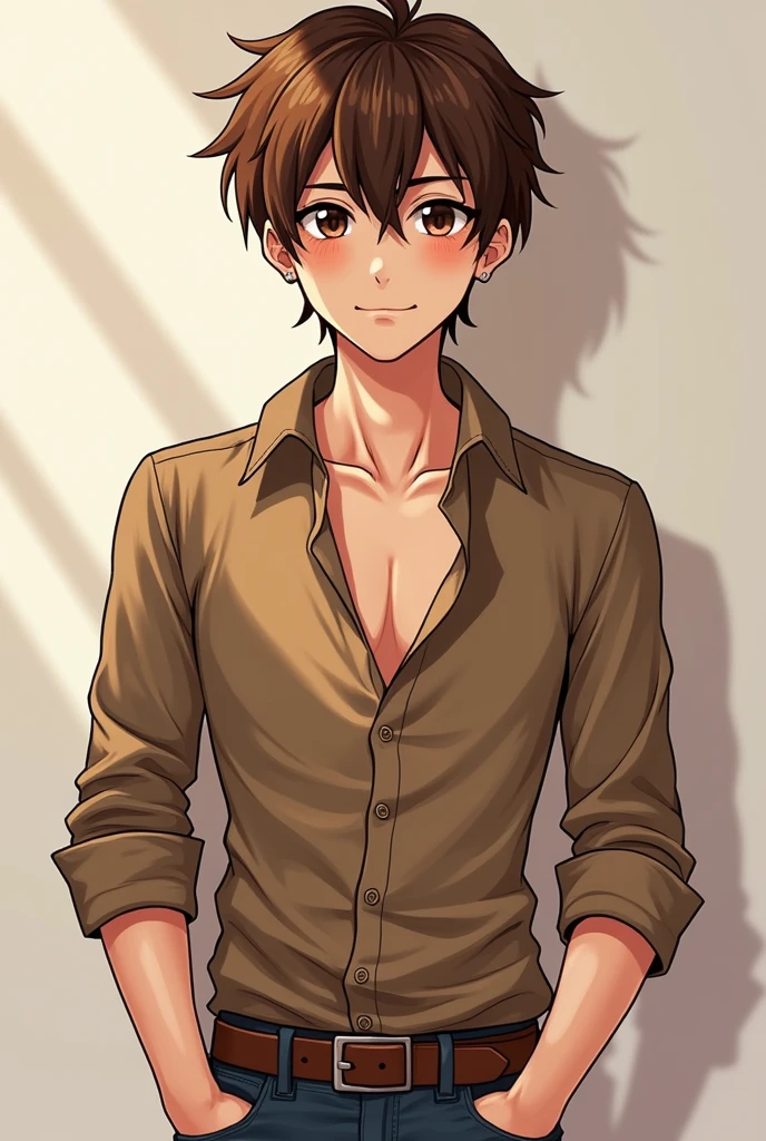 Brown haired boy,Brown eyes,brown skin, naked with erect penis,SEX,cara SEX, handsome, animated