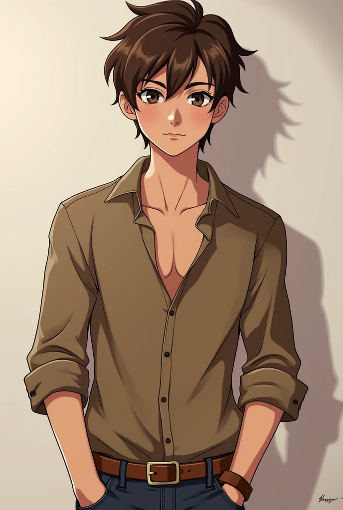 Brown haired boy,Brown eyes,brown skin, naked with erect penis,SEX,cara SEX, handsome, animated