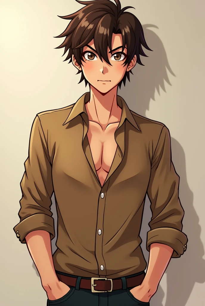 Brown haired boy,Brown eyes,brown skin, naked with erect penis,SEX,cara SEX, handsome, animated