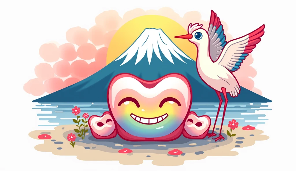 Lucky Charm、Japanese「Crane and Mt. Fuji」Illustration of「Crane and Mt. Fuji」teeth虹色でグラデーションで描かれているデザイン
金運を呼ぶ
とても華やか
その「Crane and Mt. Fuji」teeth、Smiling。
To the viewer、幸せを届ける様な華やかなデザイン
かなりクール
シックでモダンなデザイン
背景teeth白
4k