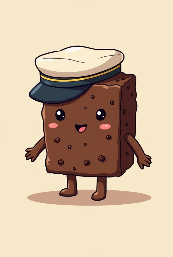 Small chocolate chip brownie shaped male character for logo, with sailor's cachangá