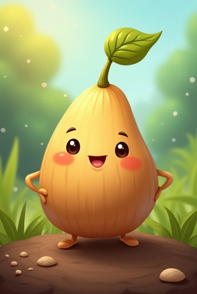 i need a character cartoon that looks like a seed for kids. represented in color brown with no gender