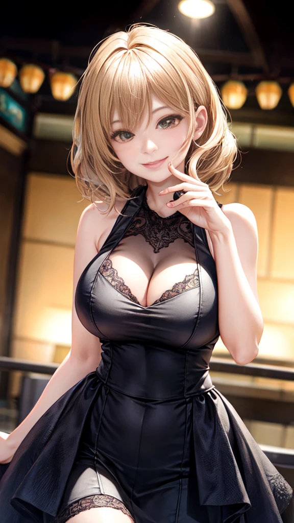 One person, 8k, smile, Close your mouth, 最high quality, 最high quality, 最high quality, High resolution, masterpiece, accurate, Anatomically correct, Winner of numerous awards, 最high quality,High-resolution model, high quality, Very detailed, Ultra high definition, Textured skin, Large Breasts, happiness/joy, smiling, Open your eyes, smile, ((Large Breasts)),