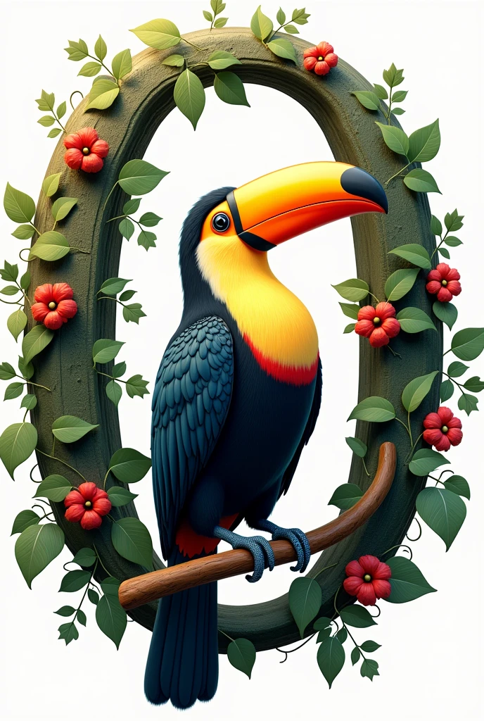 Decorate letter O with a larger toucan
