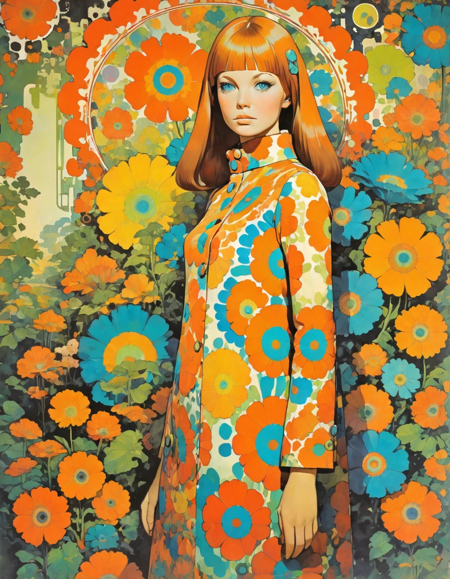 jugendstil 1960's mod psychedelic epic full body portrait by John Pitre and Marimekko
