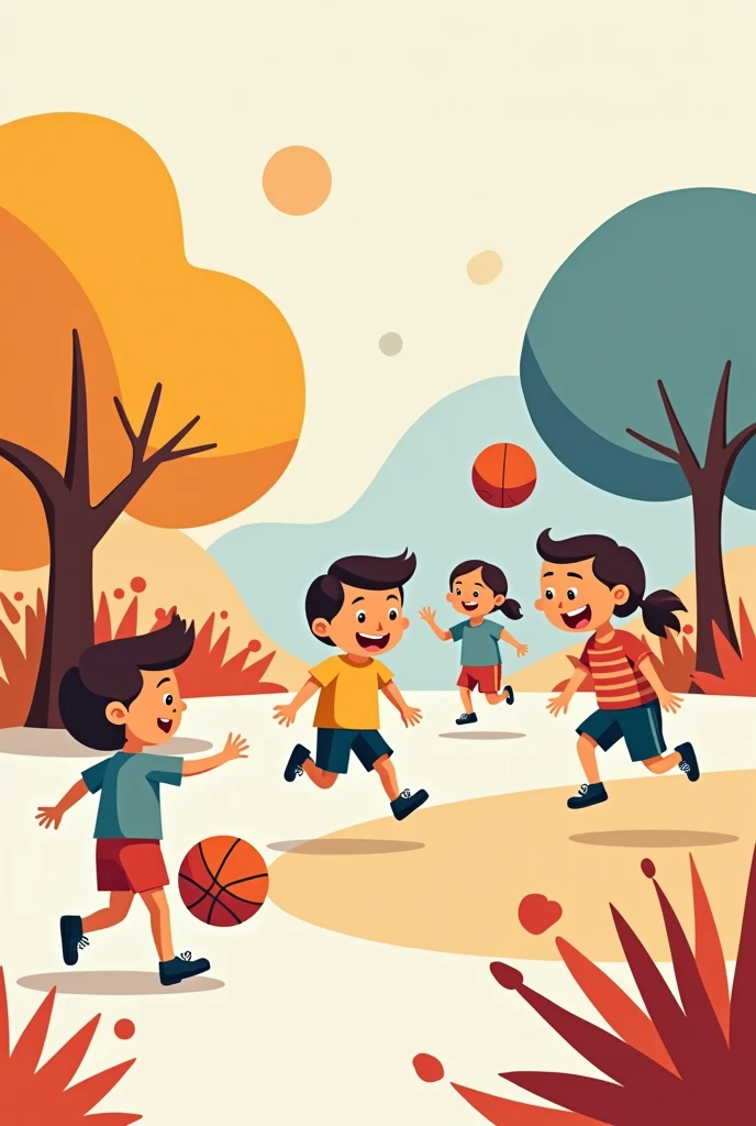 Cartoon，minimalism，Boys and girls playground sports
