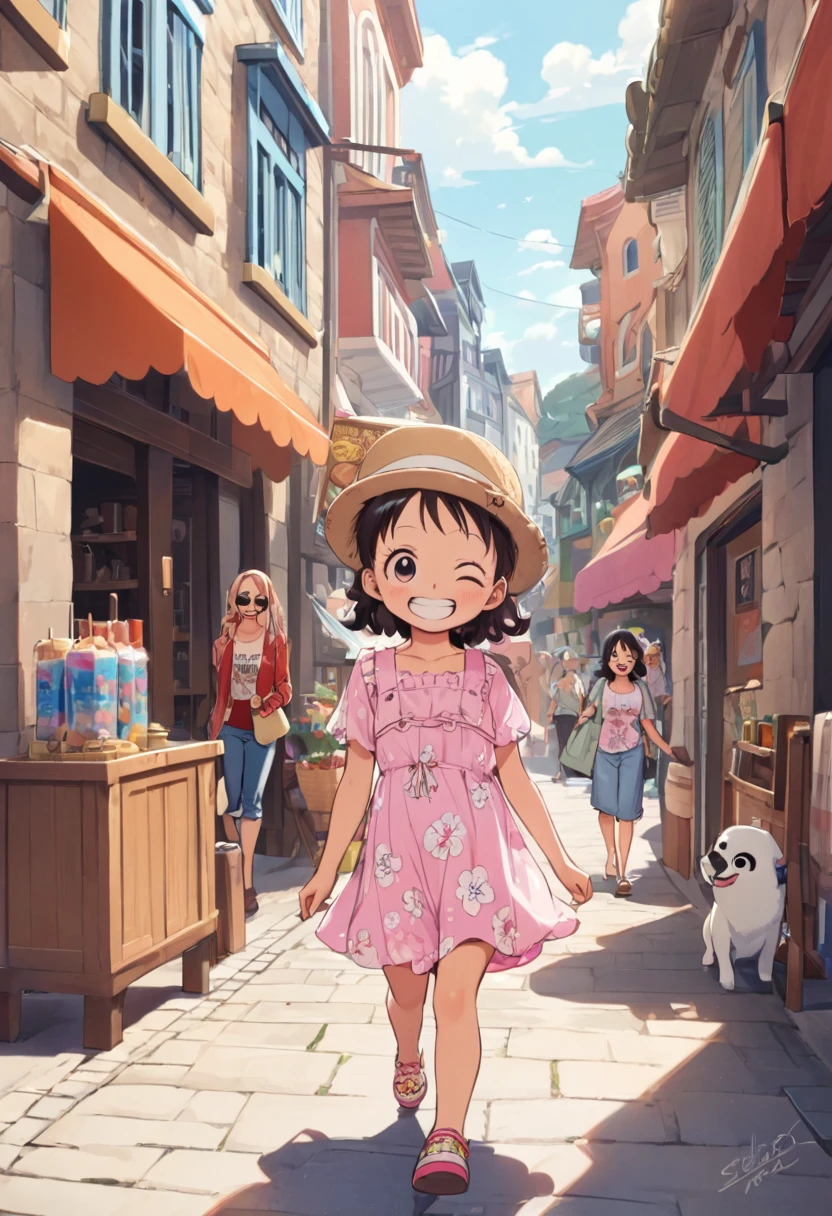cute,Adorable,smilingly,smile,daughter,,one piece,casual,stroll,