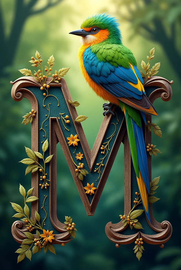 Decorate letter M with barranquillo bird