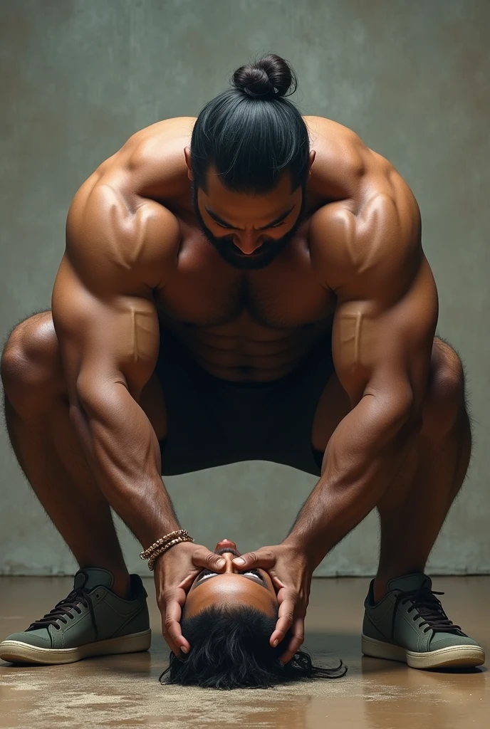 Fit indian guy 2 90kg trampling another guys head under his sneakers