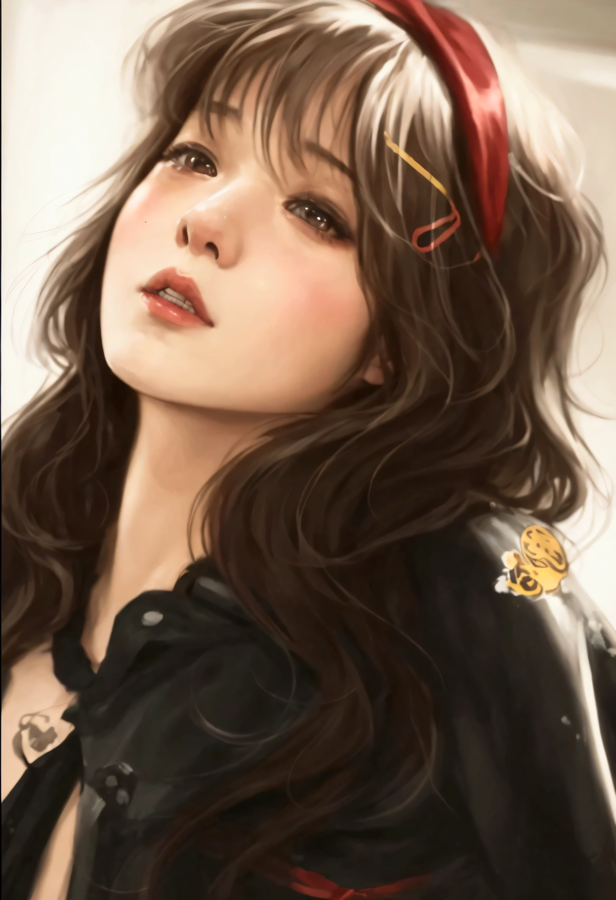 a close up of a woman with a red headband on, artwork in the style of guweiz, realistic cute girl painting, detailed portrait of anime girl, kawaii realistic portrait, photorealistic!!!!!!! art style, guweiz, anime realism style, realistic anime artstyle, realistic digital painting, artgerm. high detail, realistic artstyle, made with anime painter studio